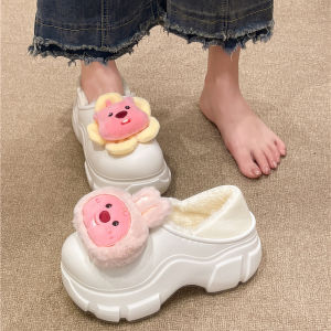 New 2025 Womens Cotton Slippers Fleece Lined Thick Heel Rabbit Ear Design Warm Indoor Outdoor Slippers Comfortable Home Shoes