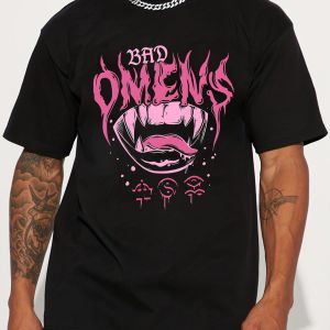 Bad Omens Graphic Print Short Sleeve T-Shirt Casual Summer Crew Neck  Regular Fit Slight Stretch Mens Print Design Applique Tee