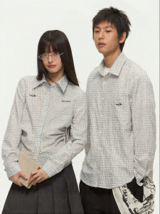 JNXS | Embroidered Retro Plaid Shirt Long/Short Style