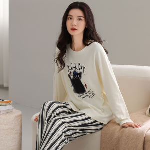Miiow | Catwoman Sleepwear Womens Spring Autumn Long Sleeve Pure Cotton Home Clothes Set Can Be Worn Outside Cartoon Print Round Neck