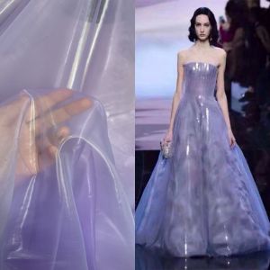 ผ้าฟิล์มแบบใสระยิบระยับสำหรับทำเสื้อผ้า DIY งานศิลปะ งานวิทยาลัย ชุดราตรี แฟชั่น ผ้าฝ้ายโพลีเอสเตอร์ สีสันสดใส