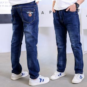 กางเกงยีนส์เด็กชาย ทรงหลวม ผ้าฝ้ายผสม ระบายอากาศได้ดี กางเกงขายาวฤดูใบไม้ผลิและฤดูใบไม้ร่วง ความยาวปกติ เอวยางยืด
