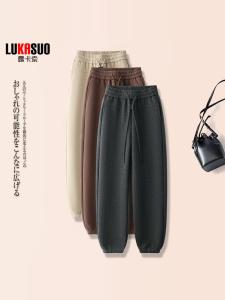 Spring 2025 Womens Fashionable Trousers Elastic Waist Harlan Casual Pants Thickened Cotton Polyester Anti-pilling