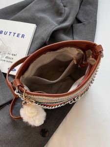 Summer Trendy Colorful Woven Crossbody Bag Casual Versatile Fashionable Small Bag Soft PU Leather Zipper Closure Womens Bag