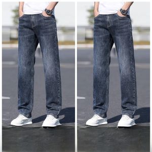 ROMON | Romon High End Vintage Mens Summer Thin Loose Straight Leg Jeans Elastic Casual Long Pants Wide Leg Cotton Stretch Denim