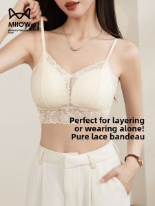 miiow |  Lace Camisole Tank Top Women Summer Outerwear Prevent Exposure Short Backless Underwear With Chest Pad Strap Vest Cat Person