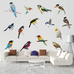 Self-Adhesive Waterproof Dirty Magpie Branch Bird Parrot Wall Stickers Living Room Bedroom Decorative Painting for Childrens Room Bird Stickers