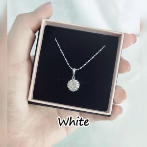 SO SEOUL Camellia White or Rose Ruby Flower Diamond Simulant Cubic Zirconia Pendant Chain Necklace