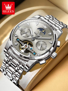 OLEVS | New 2026 Men Mechanical Skeleton Automatic Waterproof Luminescent Moon Phase Wristwatch