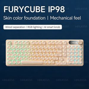FURYCUBE IP98 Pro Tri-Model Membrane Keyboard Mechanical Feel RGB Waterproof Intelligent Knob PBT 98 Keys Gaming Office Keyboard
