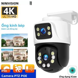 Camera IP 8MP Ngoài Trời HD Ống Kính Kép POE PTZ Camera An Ninh CCTV Với AI Tự Động Theo Dõi Tầm Nhìn Ban Đêm Camera Giám Sát Chống Nước
