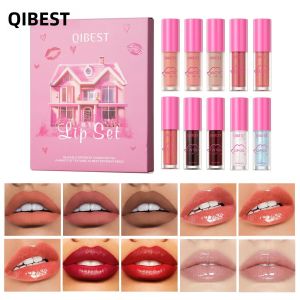 Bộ Son Bóng QIBEST Son Lì Dạng Lỏng Dưỡng Ẩm Màu Đỏ Chống Nước Lâu Trôi Bộ Son Dưỡng Môi