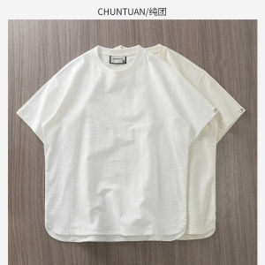 American Style Loose Fit Cotton T-Shirt Mens Short Sleeve Summer Breathable round Neck Pure Bamboo Rayon Base Shirt Top