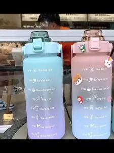 2L Water Bottle With Straw Large Capacity Sports Water Bottle Travel Fitness Sports Portable Drinking Bottles With Time Marker