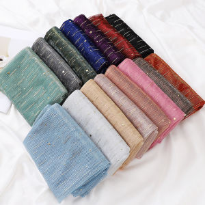 Jifang European Shiny Glitter Gold Foil Print Elastic Light Pashmina Shawl Headscarf Muslim Hijabs Shawl Head Wraps Scarf PW173