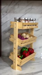 Rak Bawang 3 Susun / Rak Bumbu Dapur Serbaguna Kayu