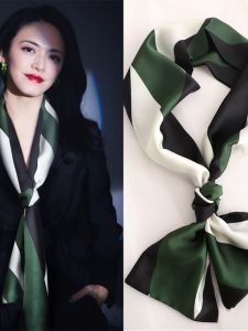 Fashionable Long Scarf for Women Spring Autumn Versatile White Enhancing Shirt Tie Style Multifunctional Silk Rectangle Scarf