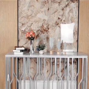 meja konsul wine silver top marmer putih carrara