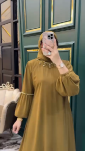 T&M-gamis ceruty set rok-yura set gamis melayu-gamis kondangan set rok aplikasi mutiara mewah modis