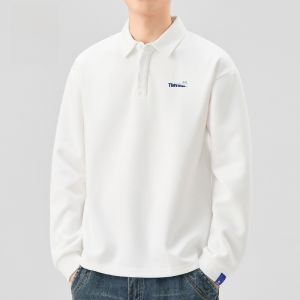 ROMON | Romon Mens Polo Shirt Casual Long Sleeve Sweatshirt Spring Loose Fit Versatile Trendy Base Layer Top Youth Popular Cotton Polyester Blend