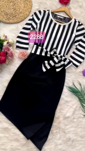 🎀MYDU SALE | MS 2288 – Đầm Phối Màu Trắng Đen Hiện Đại Thiết Kế Lai Xéo Trẻ Trung