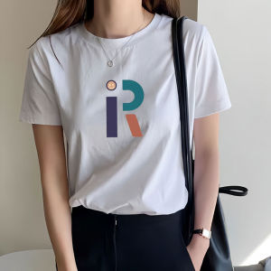 Áo Thun Cotton Tay Ngắn Cổ Tròn Màu Trắng in Chữ Phong Cách Hàn Quốc Mùa Hè 2024 Dành Cho Nữ Áo Thun Thường Ngày in Họa Tiết Tay Ngắn Cổ Tròn