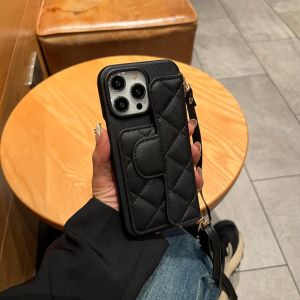 CHUQIAN | Luxury Black Diamond Pattern Crossbody Phone Case