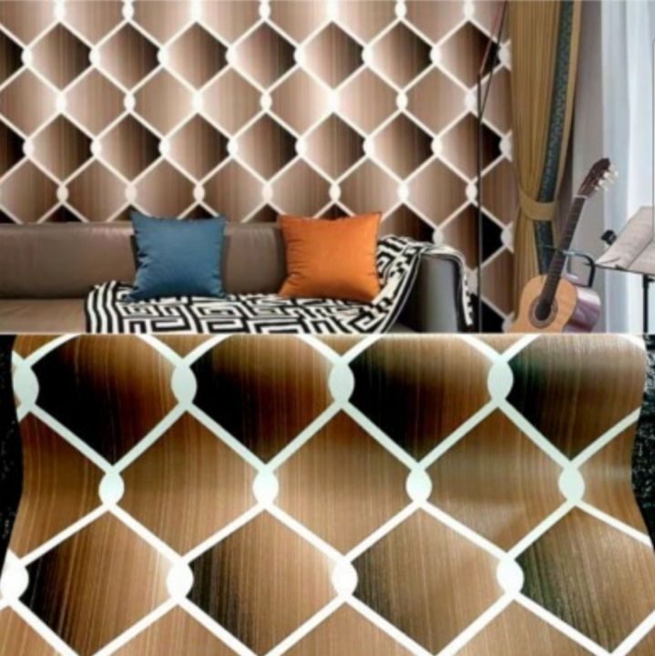 Wallpaper Dinding Kotak Sticker Dinding Kotak Coklat Putih 3D Lazada
