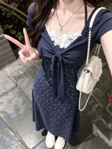 QINWEIYU | Floral Lace Sleeveless Dress with Blazer Slim Fitting Set