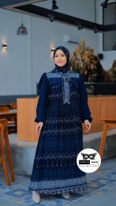 Raudah Shiren Hijab Set Gamis Maksi Ceruty Motif LD 110cm PJ 137cm Resleting Depan Busui