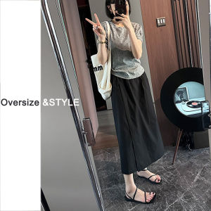 plus Size Elastic High Waist Wide Leg Half Skirt Pants Summer Thin Loose Slimming Casual Workwear Straight Leg Pants