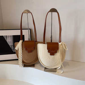 Summer French Vintage Woven Bag Womens Underarm Travel Beach Holiday Sand Beach Shoulder Bag Handbag Polyester Fabric Small Size