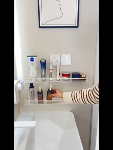 Deluxe non punched acrylic floating wall rack for bathroom storage suitable for bathrooms bedrooms and living rooms