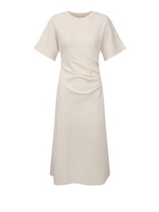 ชุดเดรสยาวปานกลางทรงเข้ารูปสไตล์ฝรั่งเศส แขนสั้น คอตั้ง ดีไซน์กระโปรงทรงเอ ผ้าฝ้ายผสมไนลอน ฤดูร้อน 2024