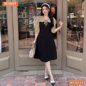 Đầm thiết kế BEMINE cổ V phối ren thêu hoa tay lửng dáng chữ A phù hợp đi làm đi chơI-MT10133