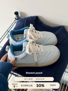Blue Casual Thick Bottom Sneakers Womens Spring 2025 Fashionable Cross Buckle Color Block round Toe Rubber Outsole Shoes