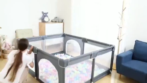【Free Shipping】Playpen For Baby Large Playpen With Balls Stainless Steel Frame Breathable Mesh Bed Fence  Indoor Play Fence Anti-Slip Base (Gray)
