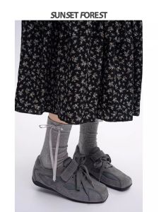 Retro Lace-Up Magic Stick Low-Top Ballet Dequn Shoes Womens Soft Bottom Casual Sports Agan Shoes Korean Style round Toe