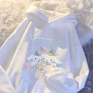 Sanrio Kuromi Hooded Fleece Lined Sweatshirt for Girls Autumn Winter Cotton Casual Outerwear Versatile Kids Clothing