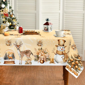 Vintage Christmas Tablecloth Tree Wreath Golden Snowman Table Cover Christmas Decorations for Home 2025 Gifts Navidad New Year
