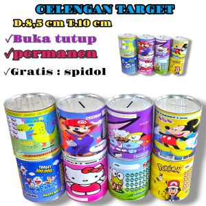 celengan target karakter UK 85 x 10 cm buka tutup atau permanen