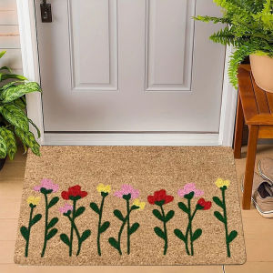 VIKAMA Fresh Flower Welcome Floor Mat Anti-slip and Wear-resistant Entryway Shoe Mat Living Room Bedroom Carpet Home Decoration