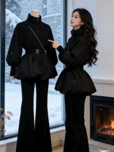 DANTING | Korean Style Black Waist-Cinching Women Down Jacket