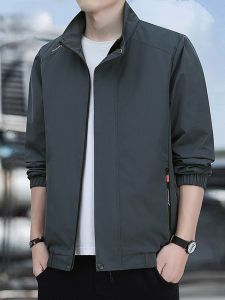 ROMON | Lormen Mens Short Casual Jacket Stand Collar Outdoor Windproof Spring Autumn Fashion Urban Style Polyester Fiber Zipper Closure