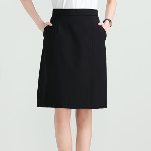 Professional Skirt Womens Summer Slimming Work Skirt Pocket Tailored Skirt Black Hip-Wrapped Skirt Formal Dress Mid-High Waist One-Step Skirt
