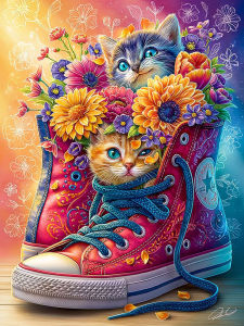 Huacan 5D DIY Diamond Painting Canvas Shoes Little Flower Cat Diamond Mosaic Animal New Collection 2026 Decorative Paintings