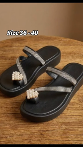 Women Rhinestone Pearl Heart Platform Flip Flops | Tsinelas Pambabae na may Puso na Diyamante at Perlas Komportableng Pang Beach