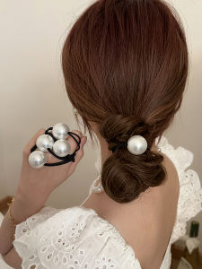 Korean Style Retro Basic Minimalist Large Pearl High Elastic Rubber Band Hair Rope All-Matching Graceful Hairband for Tying up Hair Hair Accessories for Women
