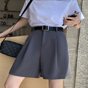 กางเกงขาสั้นผ้าไหมน้ำแข็งสำหรับผู้หญิงในช่วงฤดูร้อน ทรงหลวม ทรงตรง ลำลอง กางเกงขายาวเอวสูง ทรงหลวม สไตล์สตรีท