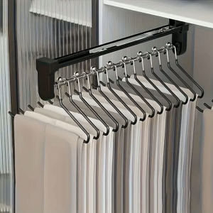 1pc Pull-Out Clothes Storage Rod - Adjustable Foldable Metal Hanging Rail for Wardrobes & Bedrooms - Space-Saving Organizer Drying Racks